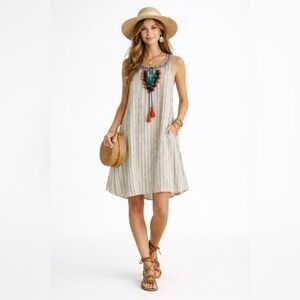 THML Boho Embroidered Tassel Dress |‎ Sleeveless Shift | Anthropologie Style